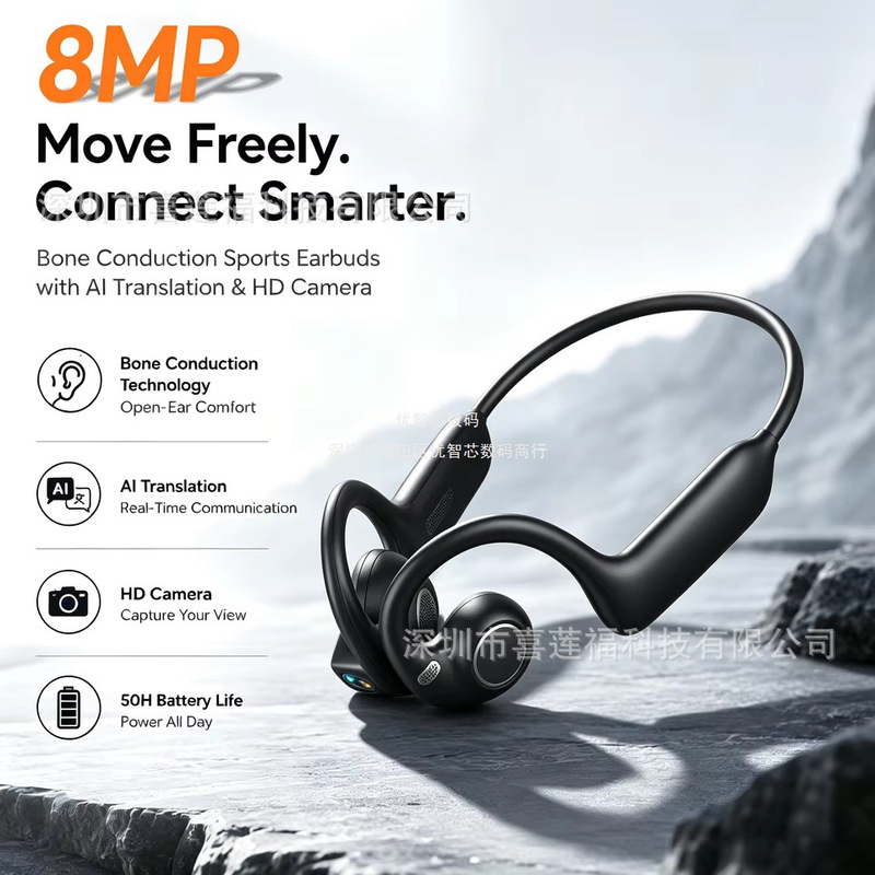 26 New Model E900 Bone Conduction Headphones for Sports and Cycling with AI Image Recognition, 8-Megapixel Smart Camera, Bluetooth Headphones
