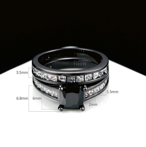 Cross-border foreign trade new hot selling European and American popular black gold ring set high-end inlaid dyed zircon female engagement jewelry