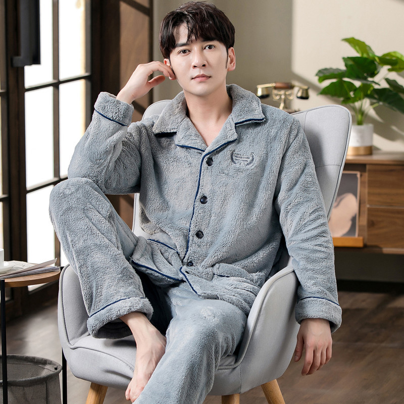 Otoño y invierno engrosado pijamas de terciopelo de coral para hombres invierno de franela para hombres primavera y otoño ropa para el hogar para hombres