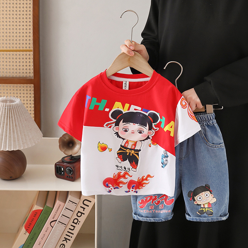 7852 Ropa infantil Nezha, conjunto de ropa de verano para niños, nuevo estilo 2026, ropa de verano de manga corta para bebés, ropa infantil a la moda