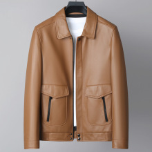 头层绵羊皮短款男士皮夹克春秋新款翻领中青年真皮皮衣男外套