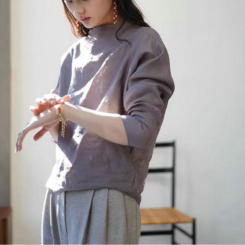 Spanish Brand Boat Collar Ramie Bat Long Sleeve Shirt Ramie Texture Loose Top Multi-color Choice Spanish Brand Boat Collar Ramie Bat Long Sleeve Shirt Ramie Texture Loose Top Multi-color Choice