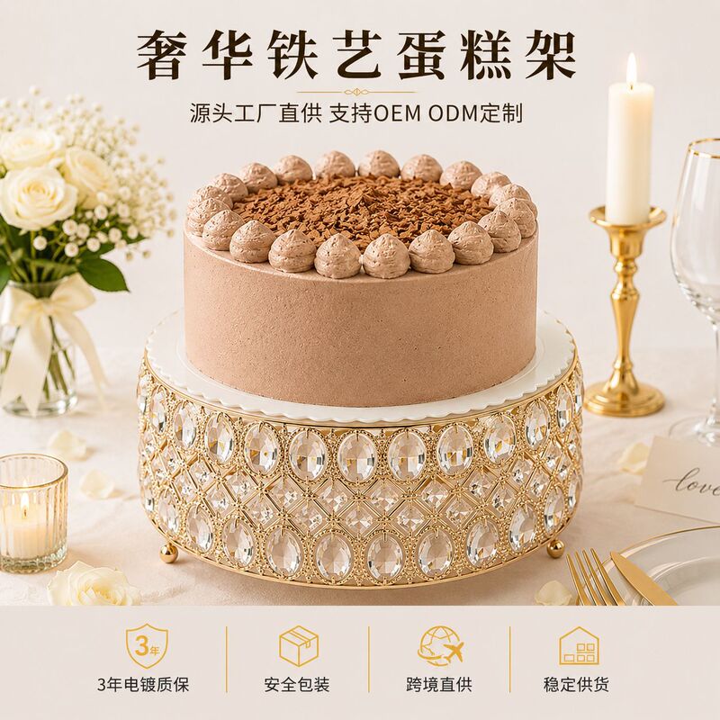 In-Stock Cross-Border Cake Display Stand, Mirror Crystal Tray, European-Style Dessert Rack, Wedding Props, Ambiance Decorations Wholesale