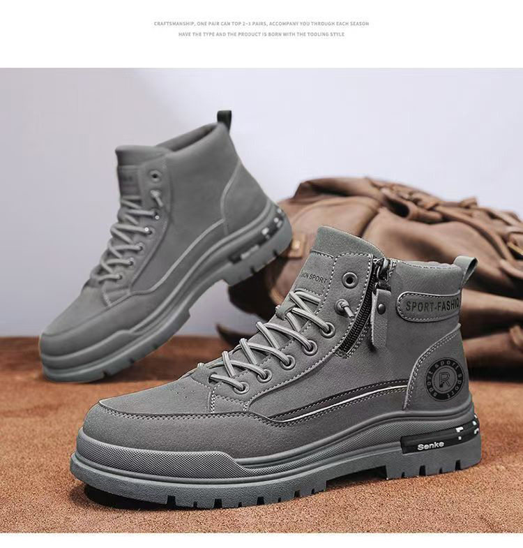 Giày bốt Martin nam cổ cao phong cách retro, chống nước chống trượt, đế dày gót thấp 1-3 cm — LD883 màu kaki, LD883 màu xám, LD883 màu đen chi tiết 14