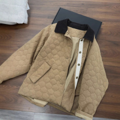 棉麻绗缝棉服2025冬季新款日系3M新雪丽棉宽松短款翻领棉服外套女
