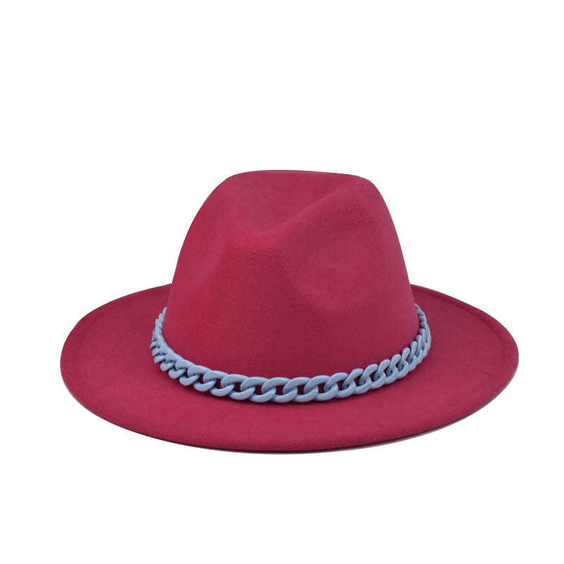 Comercio exterior transfronterizo engrosado padre-hijo Four Seasons Cadena naranja sombrero de lana cadena sombrero de fieltro de ala grande sombrero de copa plana