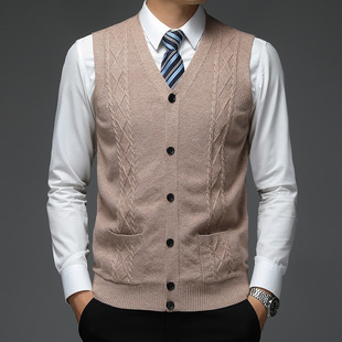 Brand Autumn and Winter Men's New Men's Wool Vest Middle-aged Waistcoat Casual V-neck Knitwear Thickened Warm Cardigan