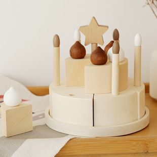 Baby Wooden Log Cream Birthday Cake Artificial Dessert Play House Kitchen Afternoon Tea Toy