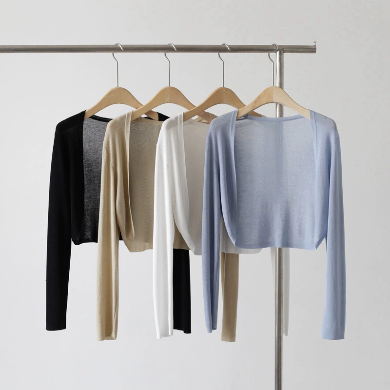 Вязаный кардиган для женщин, летняя шаль, осенняя верхняя одежда, тонкий жилет, рубашка с кондиционером, блузка, короткий топ.