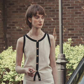 吊带开衫韩国设计新品配色小香风针织衫毛衣女