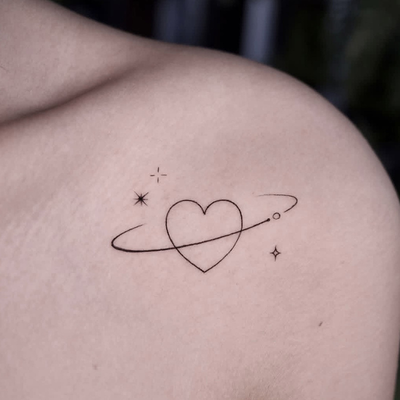 Minimalist Heart and Planet Tattoo Stickers, Waterproof and Long-Lasting, Unique Design for Collarbone and Chest, Realistic Tattoo Stickers