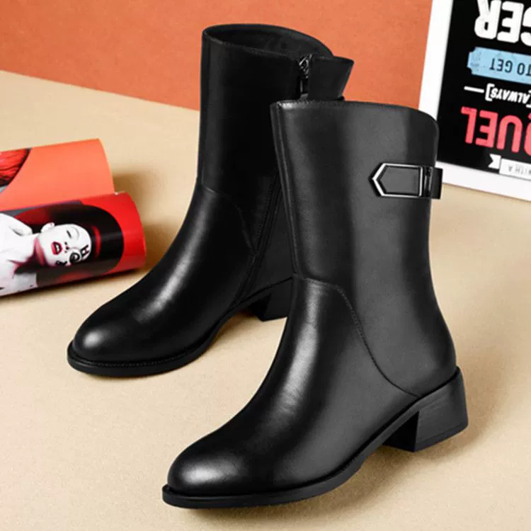 Короткие сапоги женские, Осень-зима 2022, новые сапоги Martins с плоским дном на толстом каблуке, средние сапоги больших размеров с флисовой подкладкой, женские хлопковые сапоги для мам