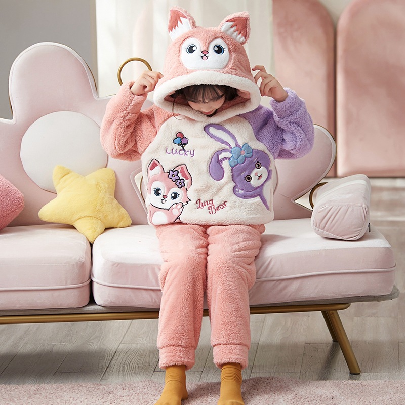 Pijamas de los niños de franela engrosada ropa de otoño e invierno medio y los niños grandes lindo Yugui perro caliente coral fleece homewear