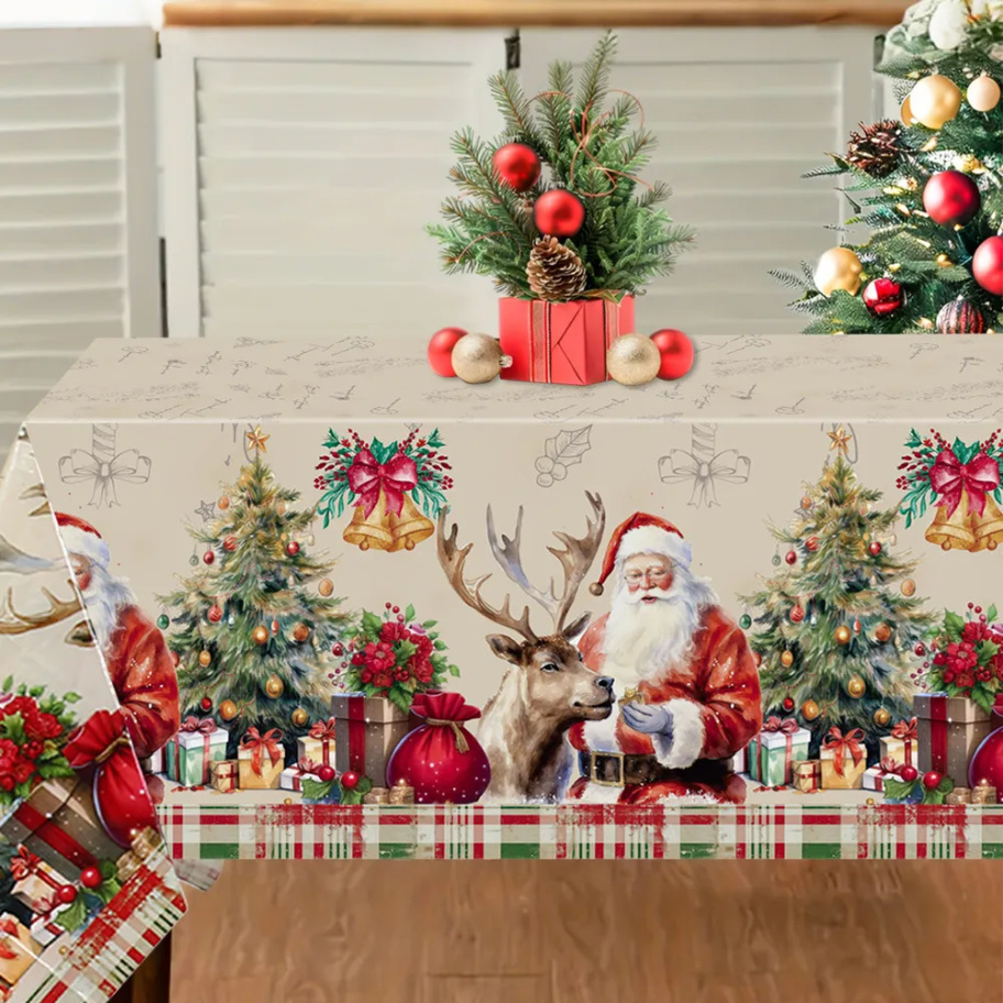 Nuevo manto de mesa de Navidad árbol de Navidad muñeco de nieve alce impresión digital manto de mesa transfronteriza amazónica decoración festiva image 30