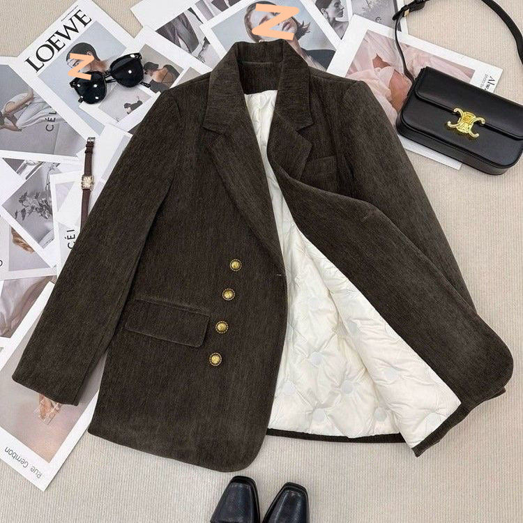 2025 New Autumn and Winter Suit Casual Commuter Jacket Simple Retro Winter Cotton and Velvet Warm Jacket