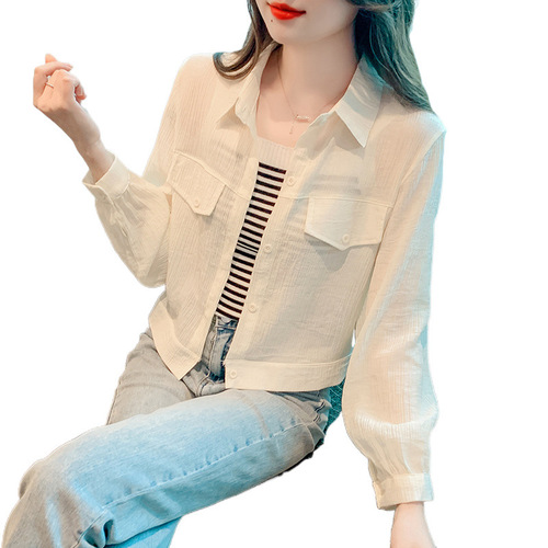 Summer Women's Shirt-Syle Open-Front Blazer Outerwear Loose Long-Sleeve Chiffon Versatile Thin Loose Top for Women