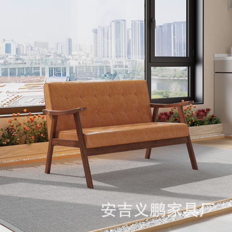 中古风单人沙发客厅单人椅高级懒人椅实木阳台休闲椅中古卧室椅子|undefined