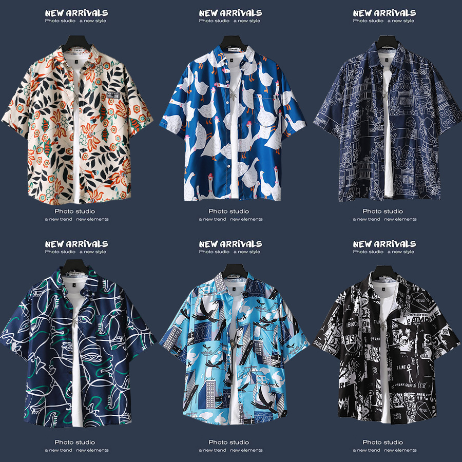 Beach Floral Shirt Short-Sleeved Men's Summer Thin Loose Ins Trendyy Retro Hawaiian Lazy Japanese Style Shirt