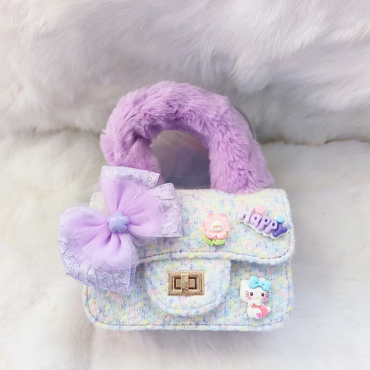 Bolso de peluche, bolso de arco, bolso de princesa, bolso de hombro, bolso de Año Nuevo para chicas, bolso pequeño