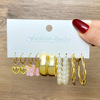 Earrings from pearl, retro metal set, Aliexpress, European style, wholesale