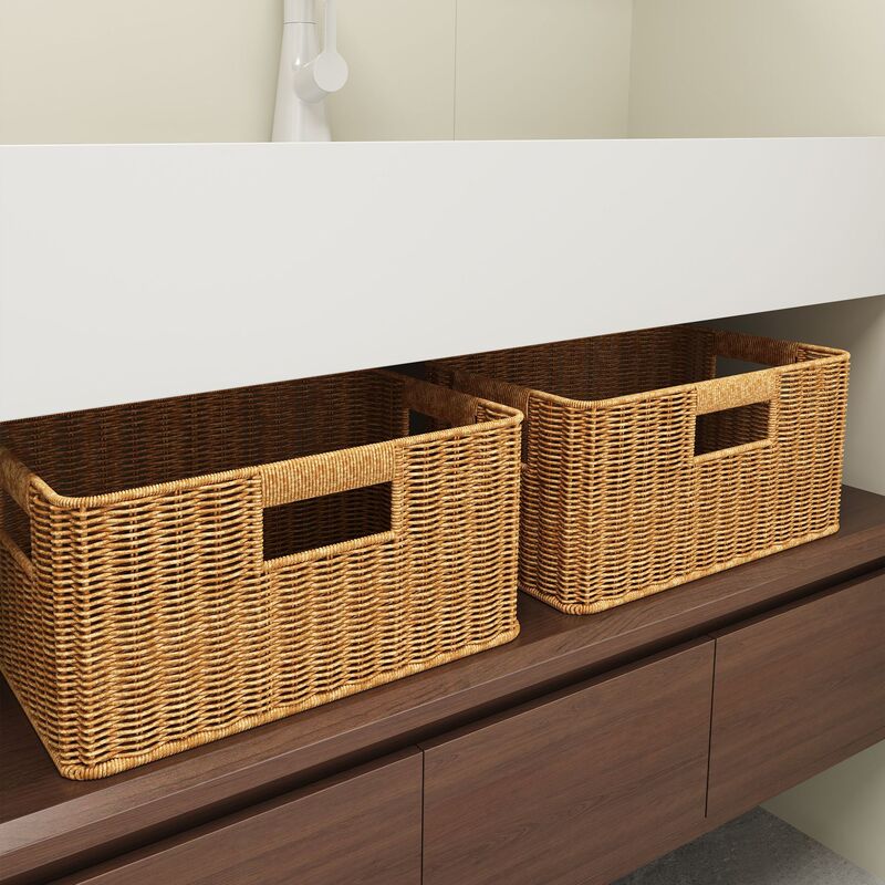 Cross-Border Best-Selling Imitation Rattan Storage Box, Stackable Storage Basket, Household Book and Wardrobe Miscellaneous Items Organizer Basket Cross-Border Best-Selling Imitation Rattan Storage Box, Stackable Storage Basket, Household Book and Wardrobe Miscellaneous Items Organizer Basket