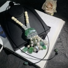 【楠阁】monies风中古vintage 资深手作风绿萤石拼乌木拼珍珠项链