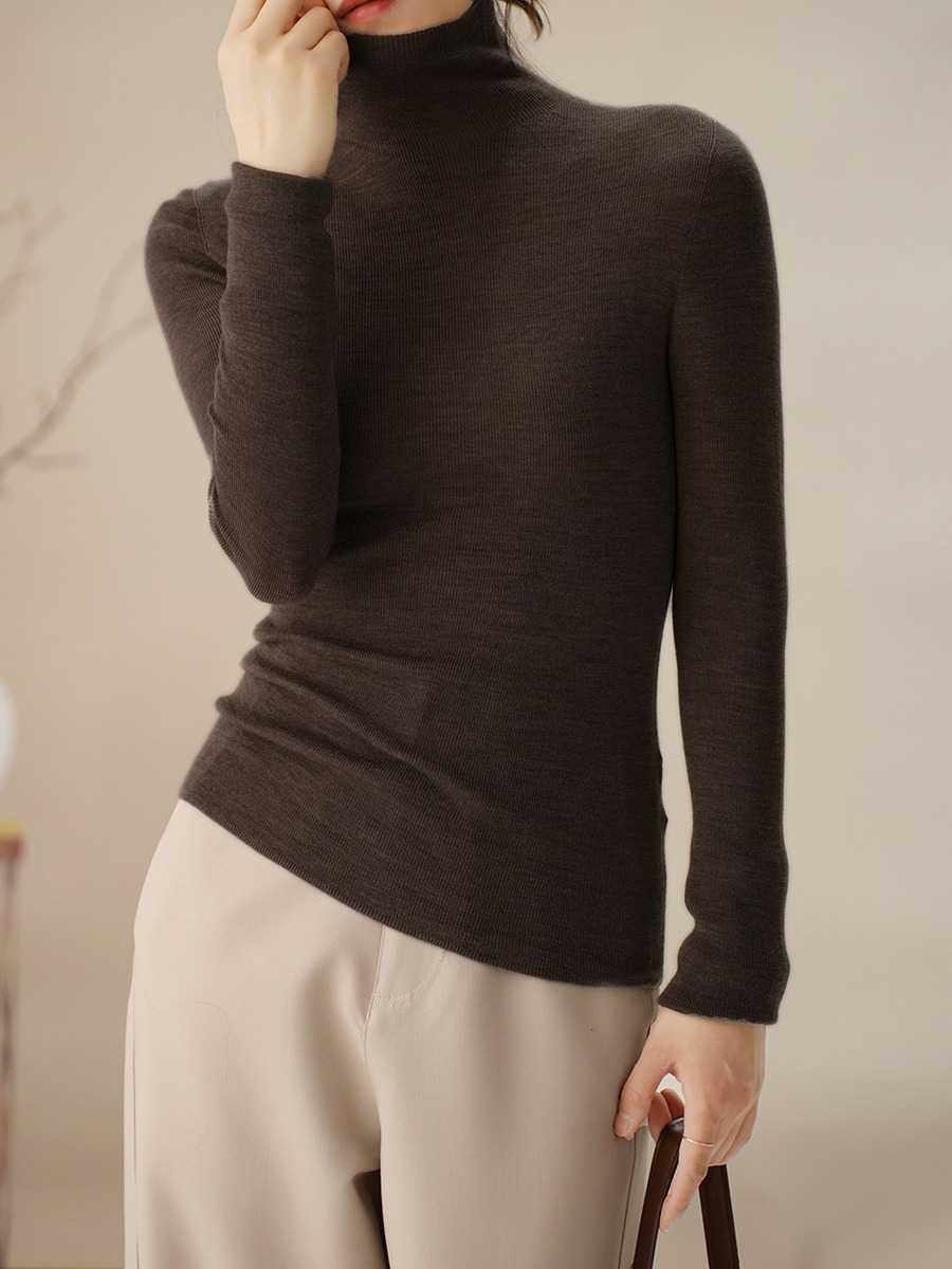 揚子糸 120 カウント シームレス ワンピース レディース ウール タートルネック セーター ボトリング シャツ 長袖