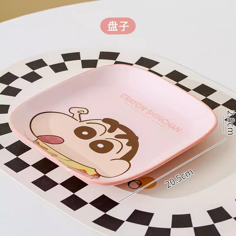 クレヨンしんちゃん陶器食器正方形丼高価値食器セット家庭用漫画子供用食器ボウルとスプーン|undefined