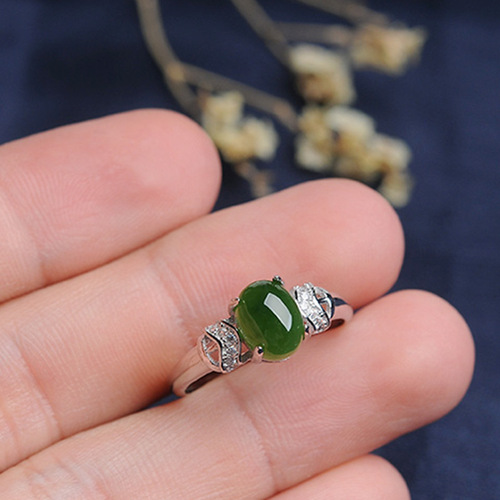 Hot selling creative inlaid imitation Hetian jasper ring for women's bracelets, live adjustable green jade ring, jade ring