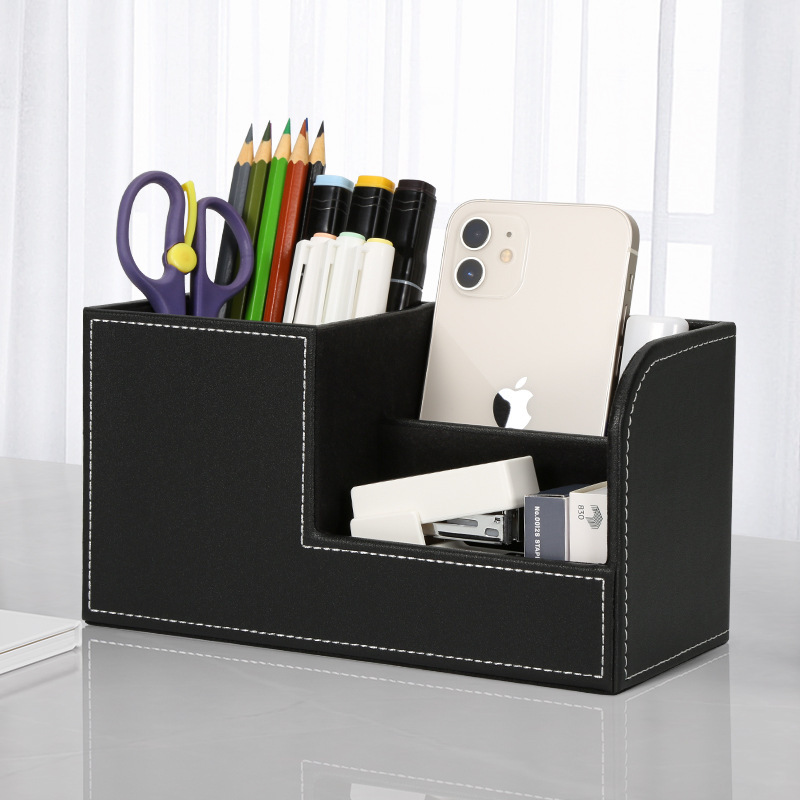 Light luxury multi-functional leather pen holder suit simple office desktop stationery storage high-end creative storage box wholesale