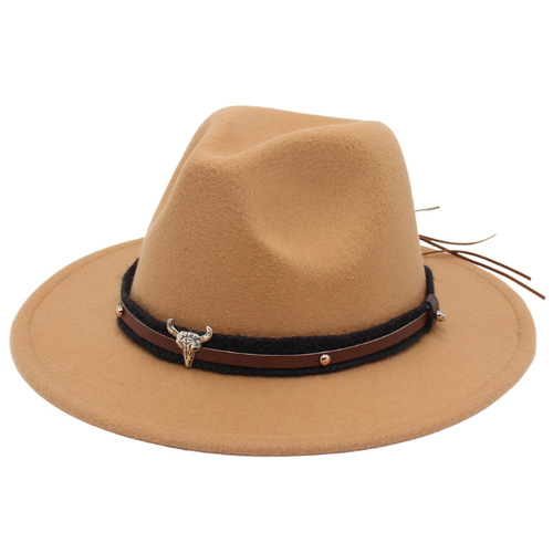 Tibetan Style Hat Spring and Autumn New Jazz Hat Wide Brim Wedding Shooting Ballroom Performance Belt Accessory Cross-border Felt Hat