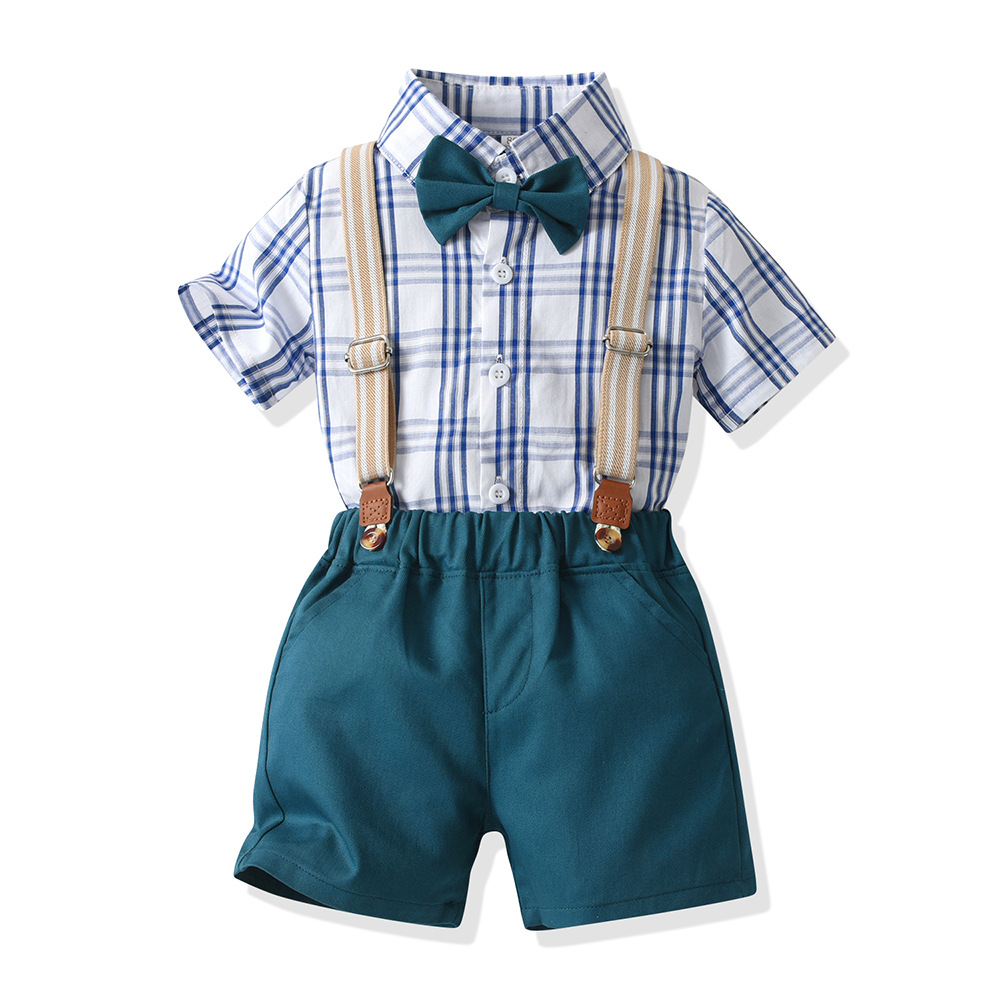 Verano Día del Niño Ropa de actuación para niños Estilo coreano solapa de manga corta con lazo Camisa para niños Pantalones cortos Traje de caballero