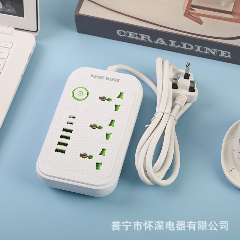 4USB + 2Type-C enchufe con puerta de seguridad verde estándar británico estándar europeo y americano anillo de decoración del interruptor de botón