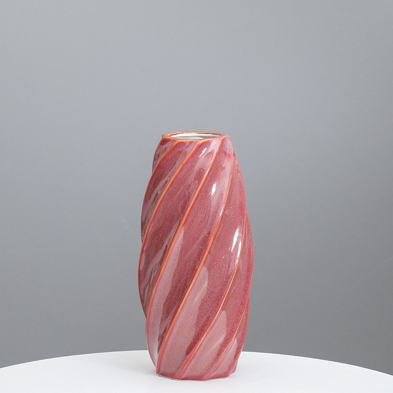 Cerámica moderna simple rayas florero sala de estar Azul Rojo creativo suave decoración del hogar flor seca arreglo floral