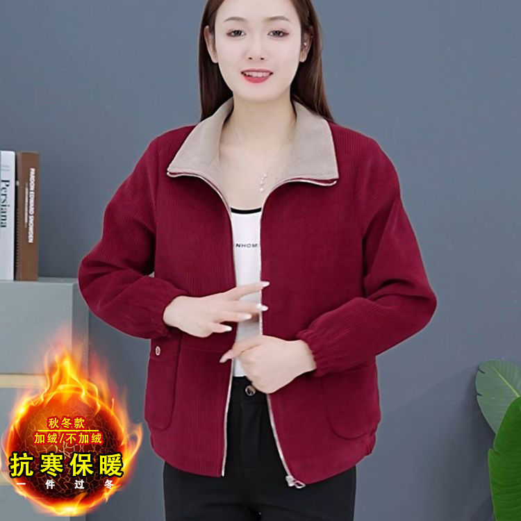Corduroy coat for female mother Spring and Autumn fashionable top for middle-aged fashionable lapel short casual long sleeve