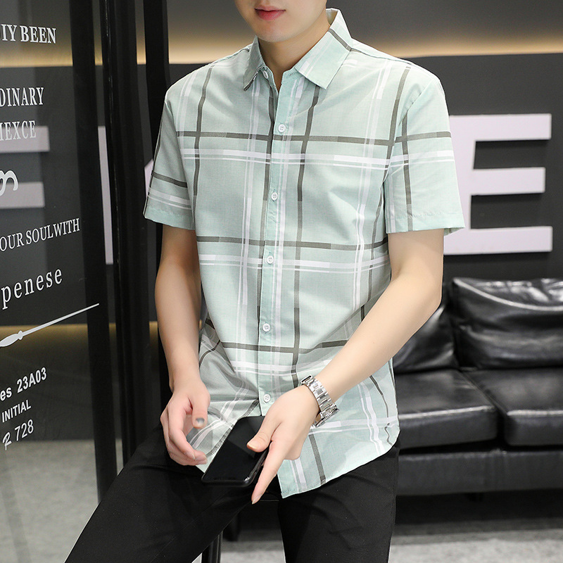 Summer Men's Short-sleeved Shirt Korean Style Slim-fit Fashionable Handsome Men's Shirt Striped Casual Business Mid-sleeved Shirt