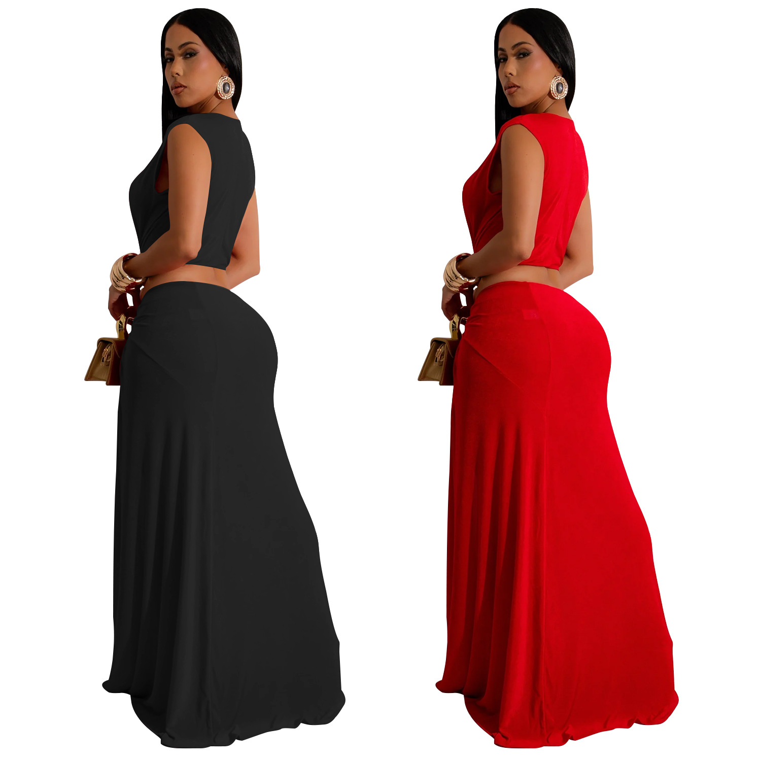 C7062 Aliexpress transfronterizo Amazon estación independiente de moda europea y americana vestido de mujer sin mangas profundo V bifurcado nuevo image 6