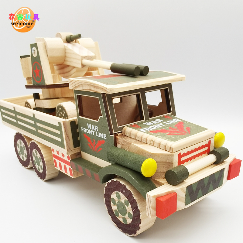 Factory wholesale wooden children's gift toy military car model wooden color military car scenic spot stall hot sale