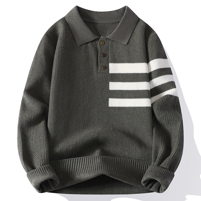 Polo camiseta de punto a rayas suéter hombre de negocios otoño invierno suéter comercio exterior transfronterizo mayorista ropa de hombre