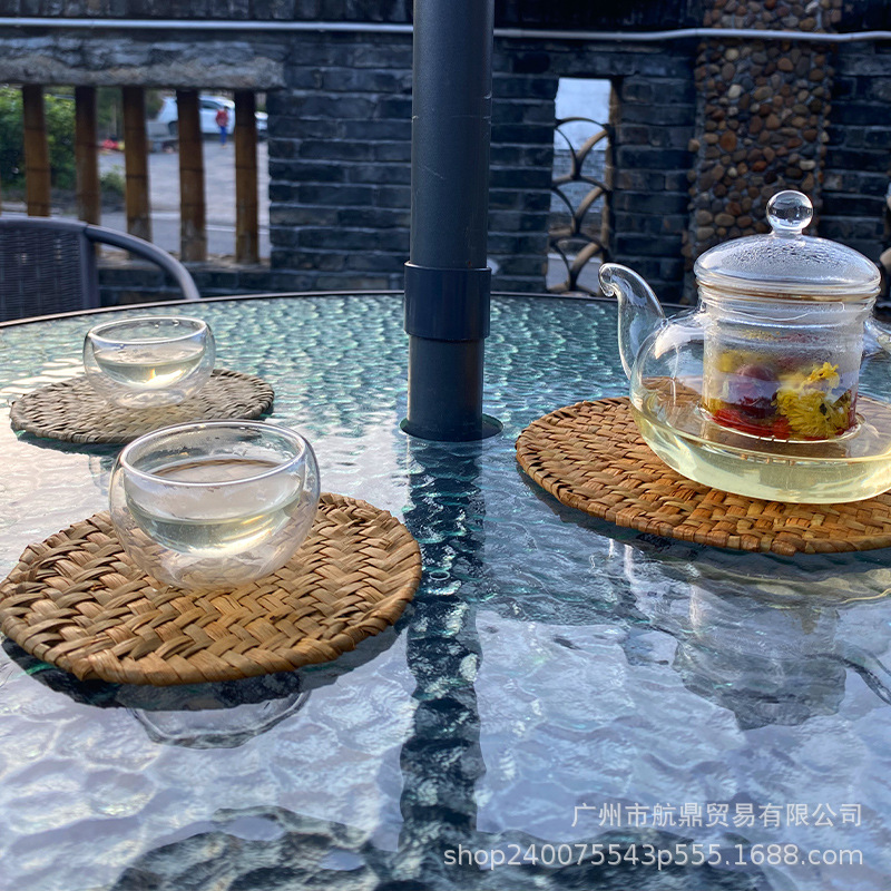 Posavasos de té de paja de estilo japonés de algas, almohadillas de aislamiento térmico, almohadillas de plato, almohadillas de tazón, manteles individuales, manteles occidentales, almohadillas de té retro, posavasos de té