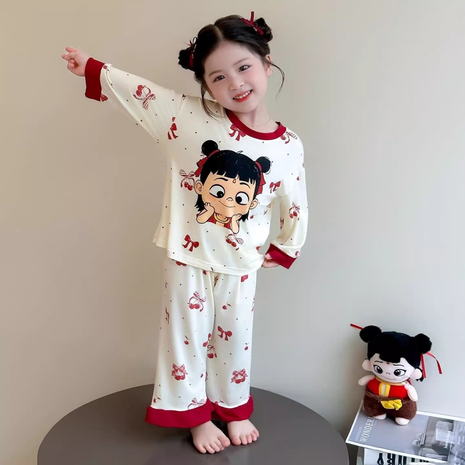 Girls' Pajamas 2026 New Style Long Pants Set Children's Cartoon Nezha Long-Sleeve Baby Spring and Autumn Home Wear Two-Piece Set