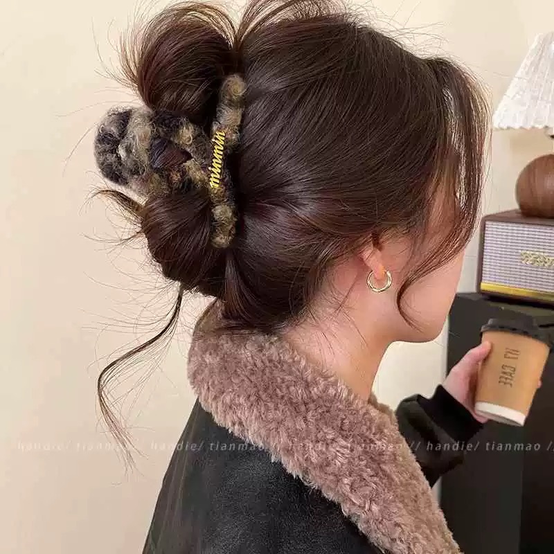 53#Small min gold label coffee leopard print teddy curly wool about 8cm