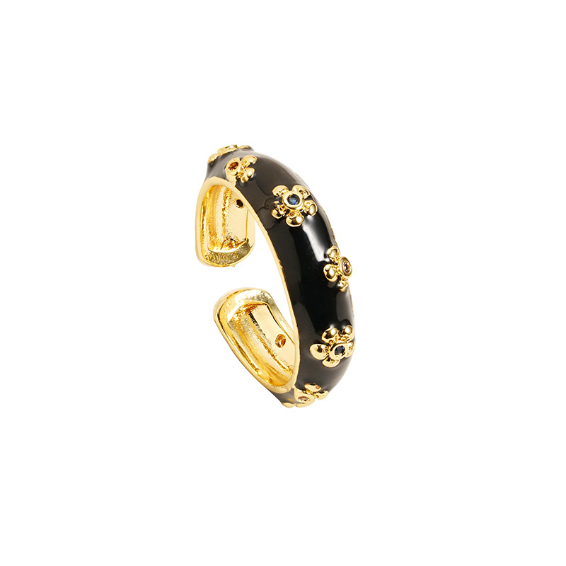 Nuevo anillo de oro de arena galvanizado de 18k anillo de flores de goteo de aceite de estilo europeo y americano lujoso durante mucho tiempo no se desvanece joyería transfronteriza