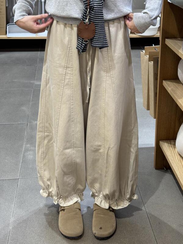 高腰花苞阔腿休闲裤女2025秋季新款显瘦小个子休闲宽松九分灯笼裤|undefined