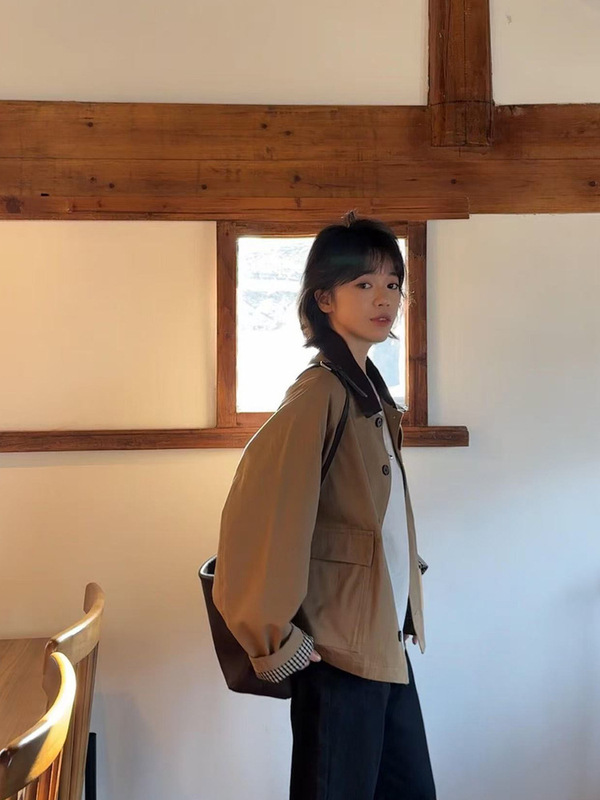 2025秋新款复古宽松巴恩风高级韩版短款小个子风衣外套女工装夹克|undefined