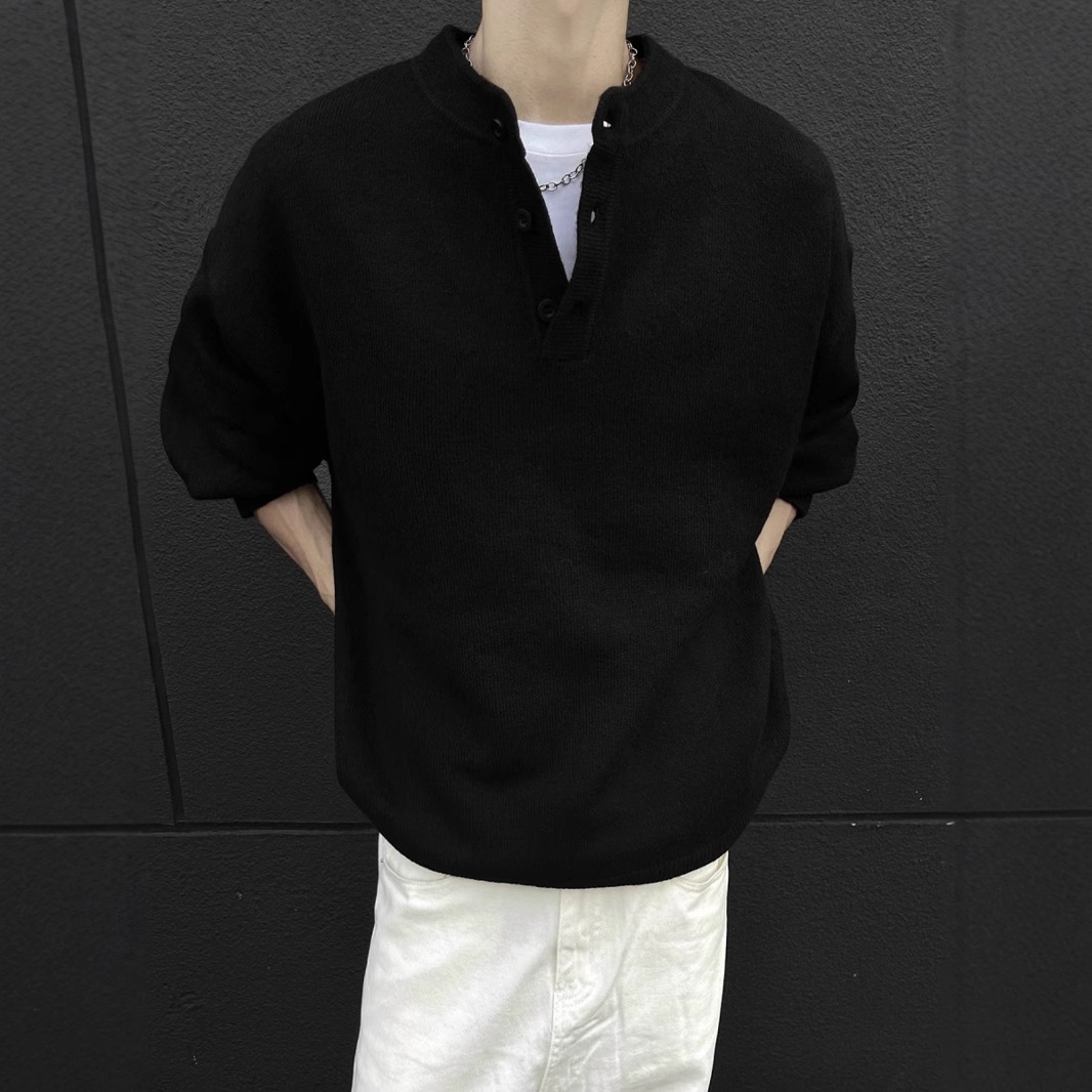 미국 스타일 잘생긴 헨리 칼라 스웨터 남성 2024년 신상 가을 겨울 게으른 늙은 돈 스타일 니트 스웨터 스웨터 재킷