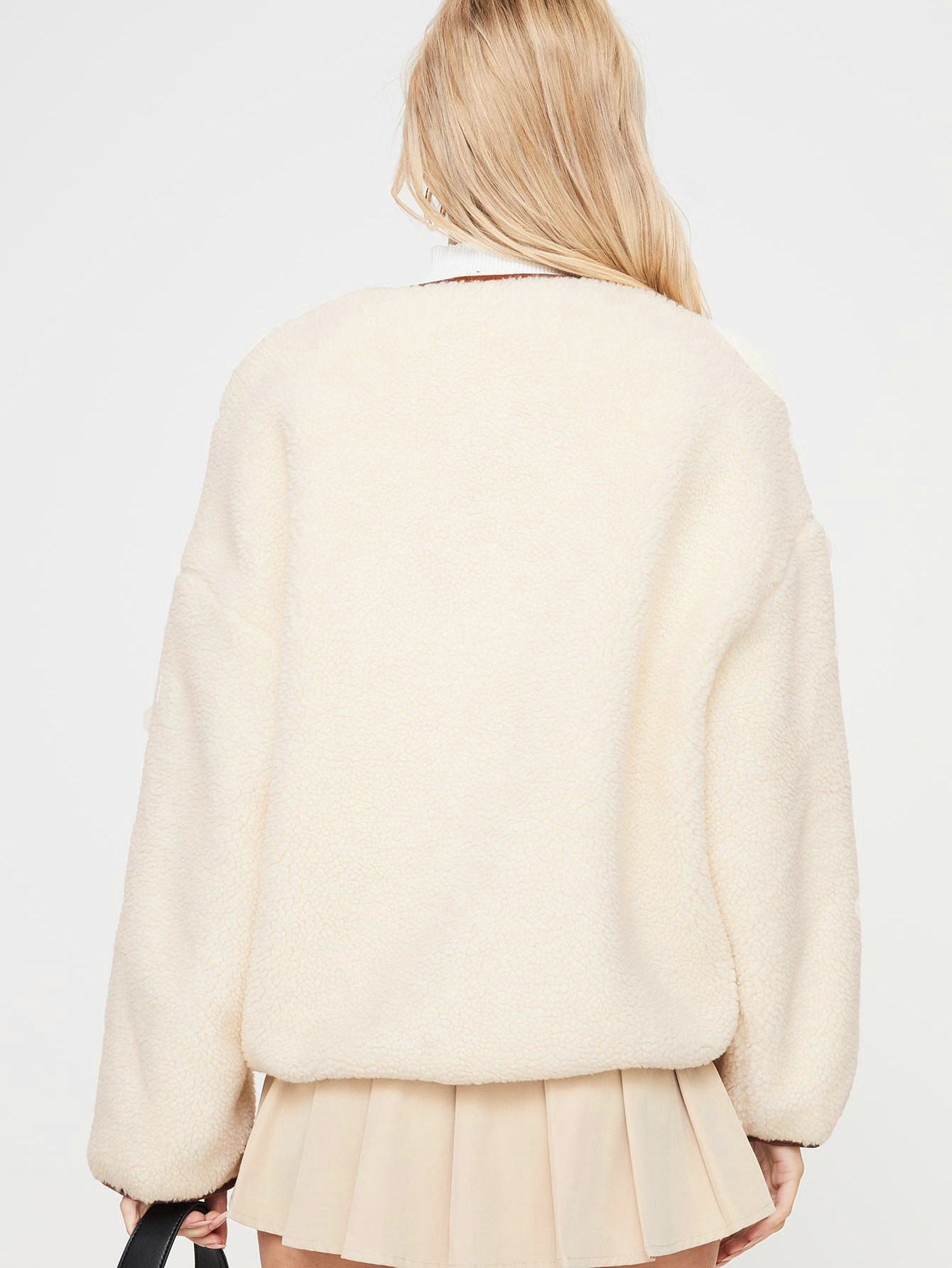 Women's Clothing autumn and winter thick plush leather button round neck long sleeve short style fashionable temperament coat_voghion.com