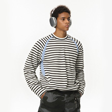 捷展男装|撞色条纹拼接长袖25秋季新品潮牌美式街头圆领T恤上衣男