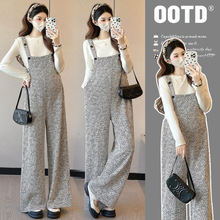 现货2025秋冬孕妇装休闲时尚两件套新款长袖打底+孕妇背带阔腿裤