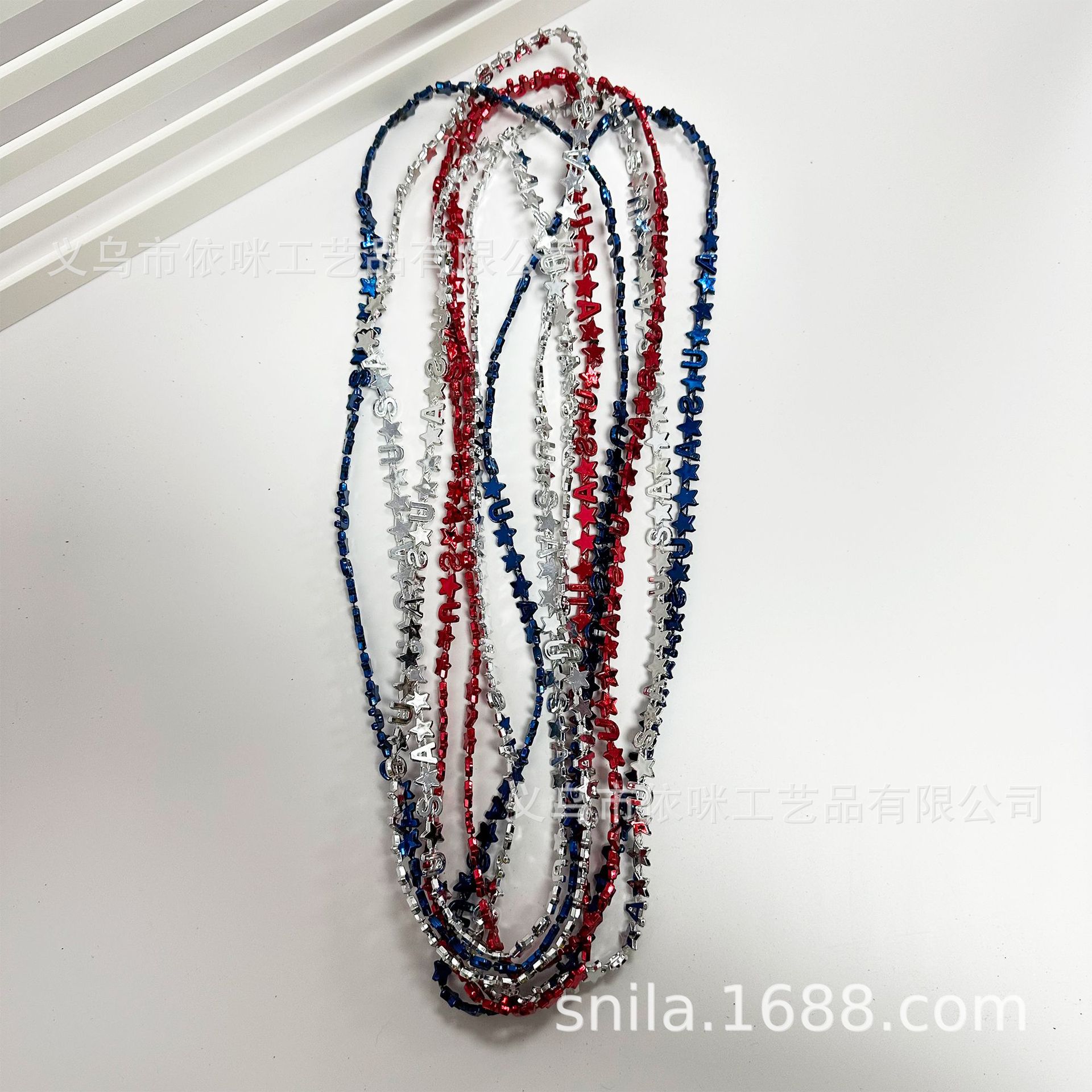 Collar del Día de la Independencia Collar del Día Nacional de los Estados Unidos Decoración del festival Cadena de cuentas Fiesta Fiesta Colgante de plástico Collar transfronterizo